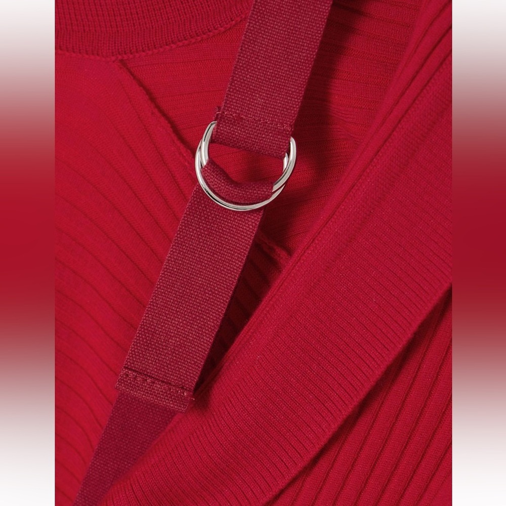 Jacquemus Red Ribbed Asymmetric Wool-Blend Dress - Picture 4 of 6